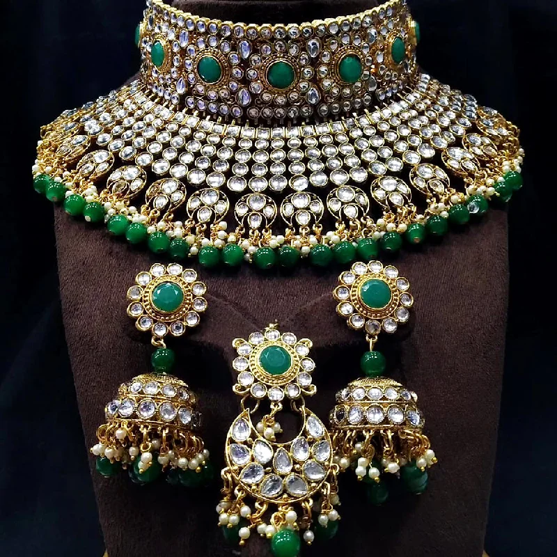 women's gold-plated necklaces-Manisha Jewellery Gold Plated Kundan Stone Choker Necklace Set