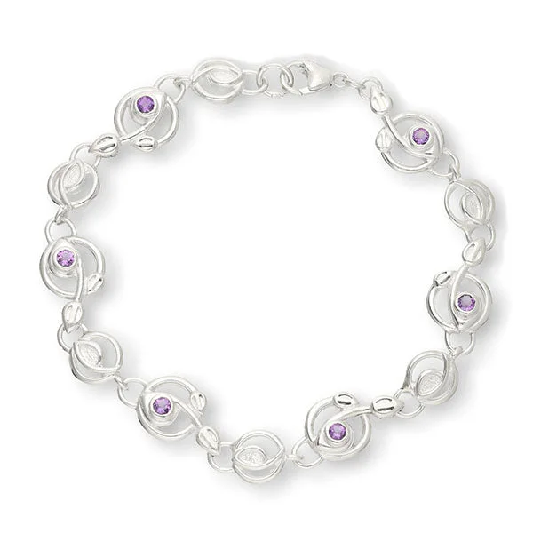 women's stretchy bracelets-Charles Rennie Mackintosh Silver Bracelet CBL77 Amethyst