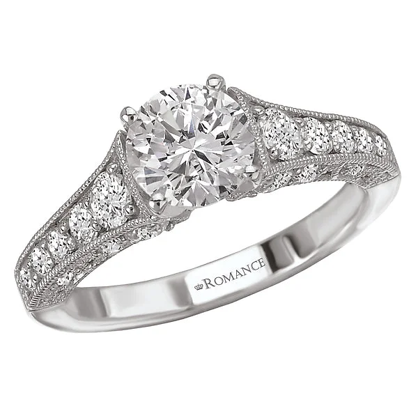 promise engagement rings-14K White Gold Peg Head Semi-Mount Romance Collection Wedding Ring.