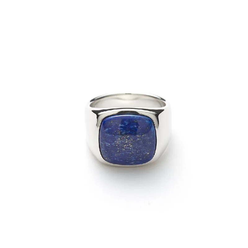 women's platinum rings-Hope Signet Silver Ring w. Lapis