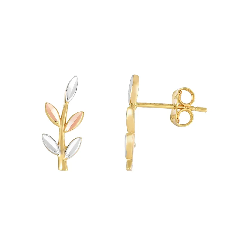 women's fashion-forward earrings-14K Tri-color Gold Leaf Ear Climber