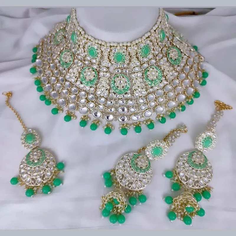 women's fashion-forward necklaces-Lucentarts Jewellery Gold Plated Kundan And Meenakari Choker Necklace Set