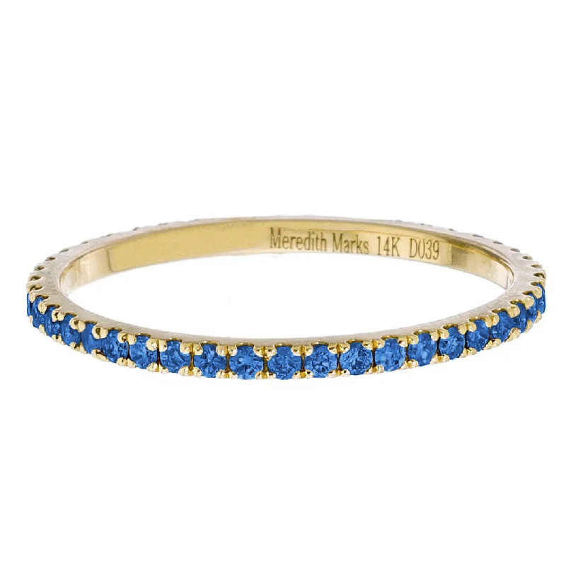 women's stackable rings-Josephine Band Yellow Gold Blue Diamonds 1mm