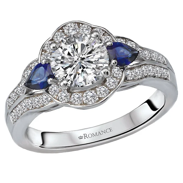 vintage diamond engagement rings-14K White Gold Sapphire and Semi-Mount Romance Collection Wedding Ring.