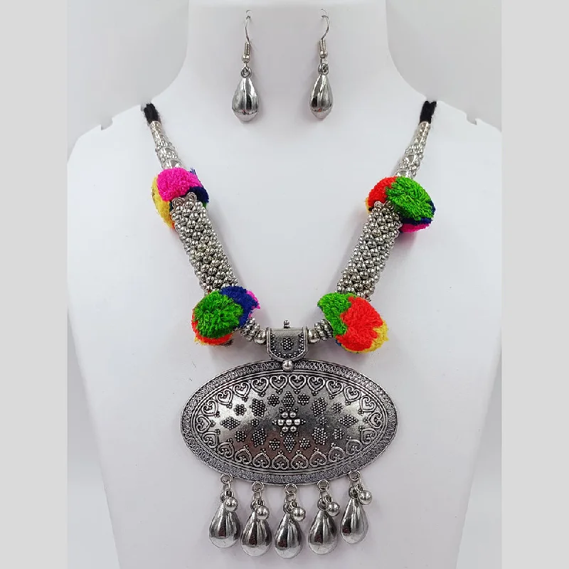 women's pendant necklaces-Kavita Art Oxidised Plated Navratri Special Pom Pom Necklace Set