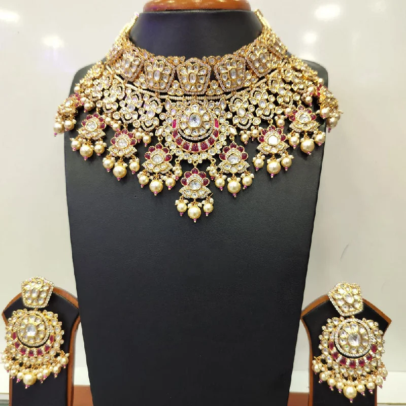 women's unique gemstone necklaces-Jain Jewellers Gold Plated Kundan Necklace Set