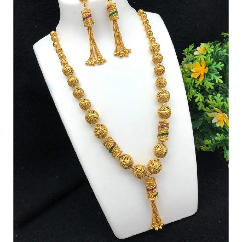 women's leaf necklaces-India Art Gold Plated Long Necklace Set