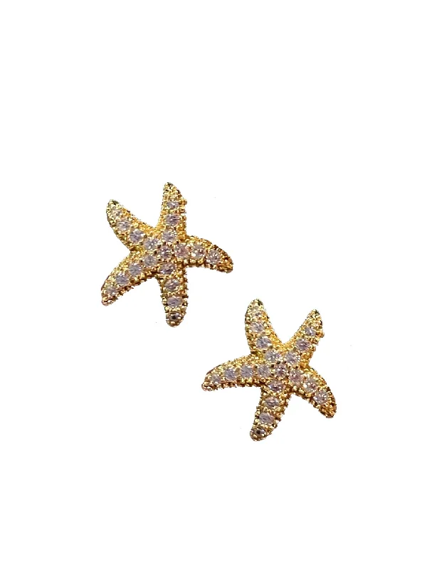 women's diamond earrings-Starfish Stud - Gold