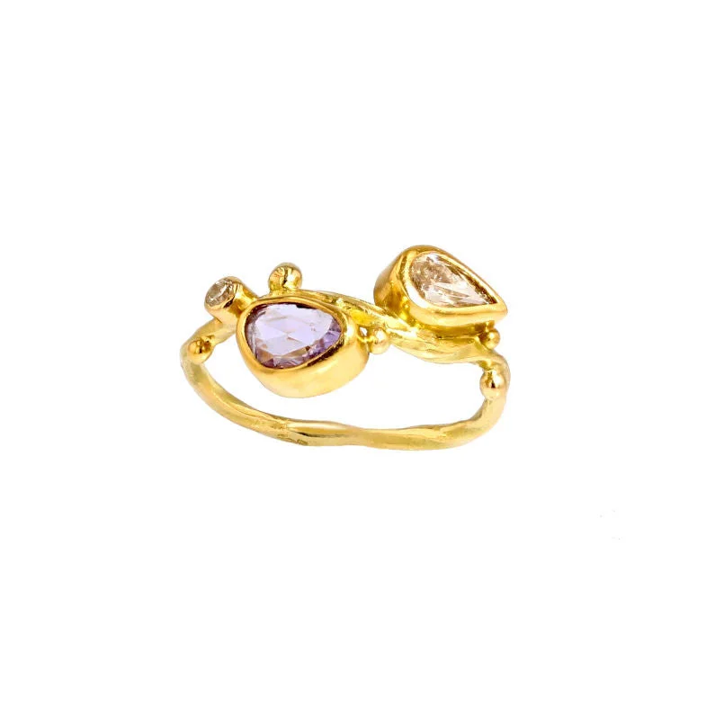 women's birthstone rings-Seafire 18K & 22K Gold Ring w. Diamond & Sapphires