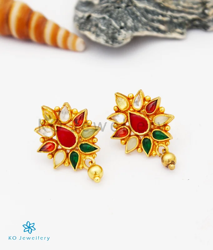 women's unique earrings-The Kriti Silver Navratna Earstuds