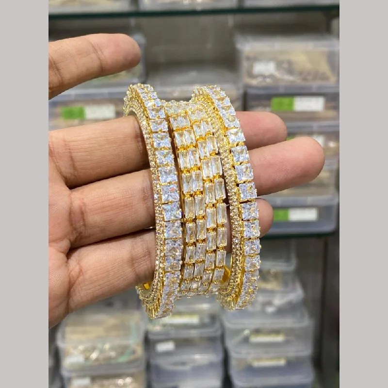 women's luxury bracelets-Hira Collections Gold Plated American Diamond Bangles Set