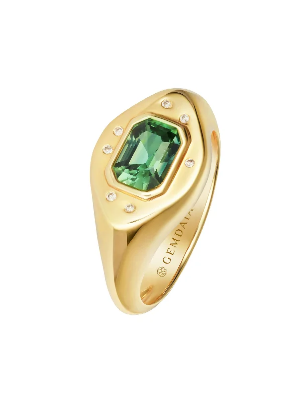 women's adjustable gemstone rings-Green Sapphire 14K Gold Signet Ring