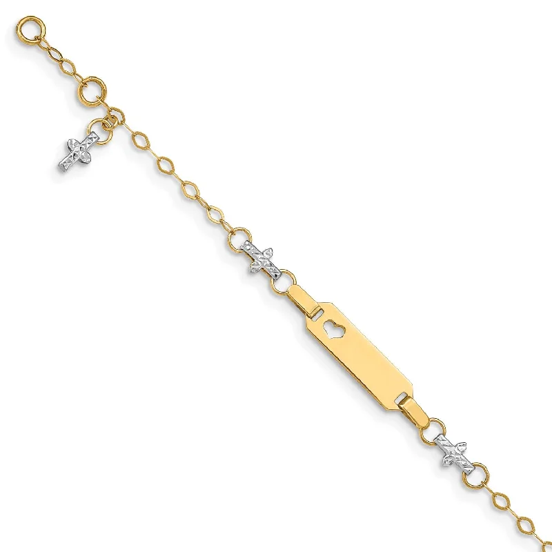 women's silver-plated bracelets-14KT Gold Two-Tone 4.5-inch Baby ID Bracelet W/1-inch Extender