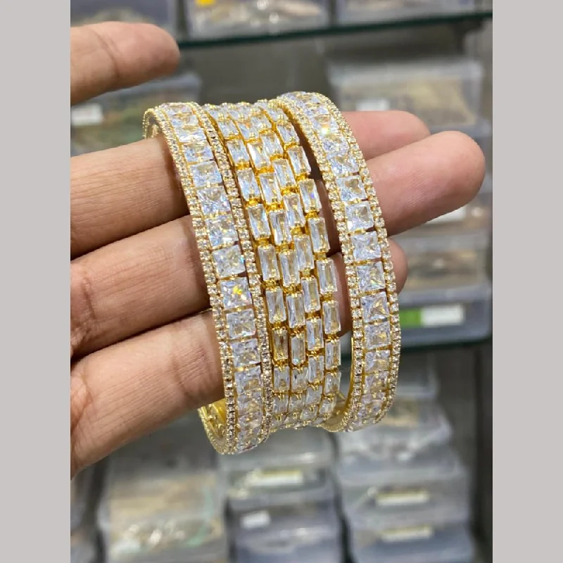 women's modern bracelets-Hira Collections Gold Plated American Diamond Bangles Set