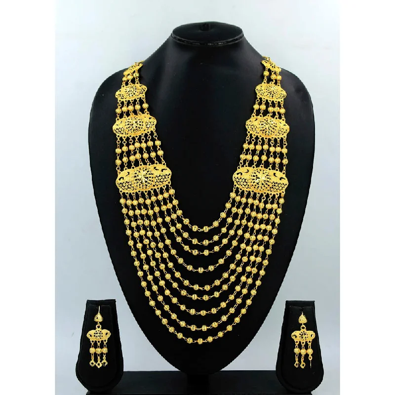 women's tiny pendant necklaces-Radhe Creation Forming Gold Plated Multi Layer Long Necklace Set