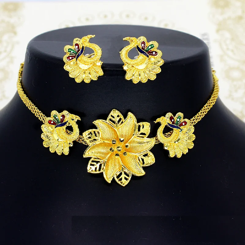 women's luxury necklaces-Mahavir Dye Gold Pearl Peacock Choker Necklace Set