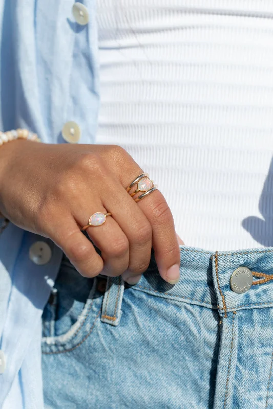 women's sapphire rings-Rose Cut Fire Opal Ring - Kalino