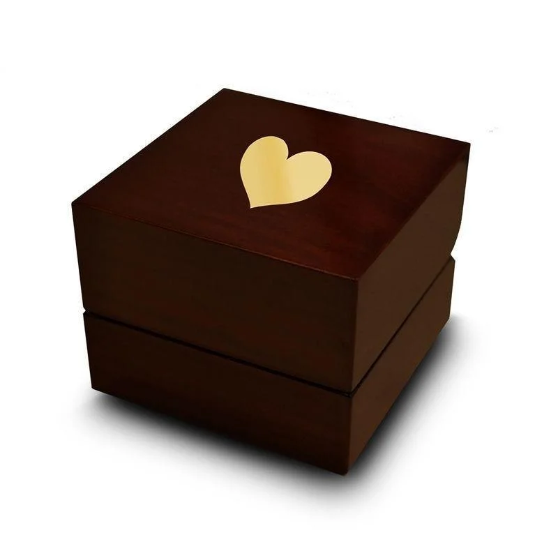 colorful engagement rings-Heart Shaped Symbol Engraved Chocolate Dark Wood Personalized Wooden Wedding Ring Box