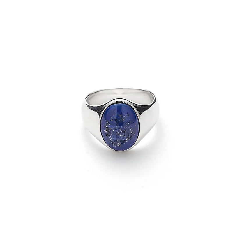 women's emerald rings-Hope Oval Signet Silver Ring w. Lapis