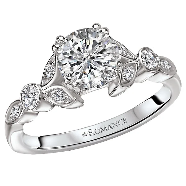 engagement rings for her-14K White Gold Peg Head Semi-Mount Romance Collection Wedding Ring.