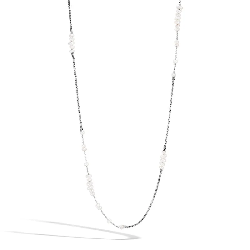 women's gemstone necklaces-Classic Chain Silver Mini Chain Necklace with Fresh Water Pearls