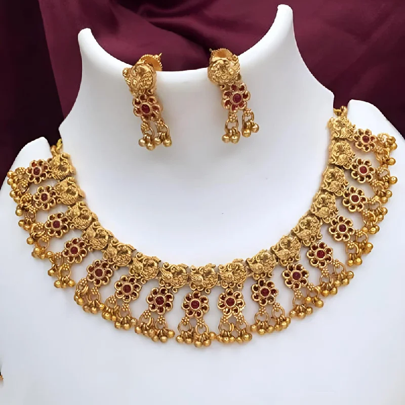 women's bridal necklace sets-Joyful Jewel Art Matte Gold Plated Pota Stone Necklace Set