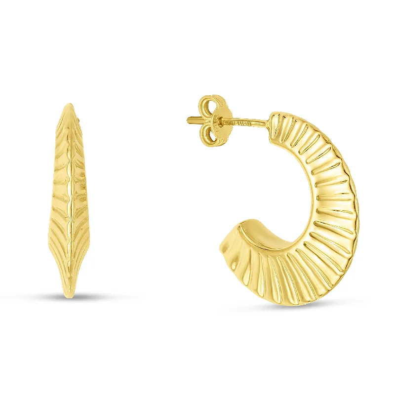 women's dangle earrings-14K Gold Scalloped Hoops