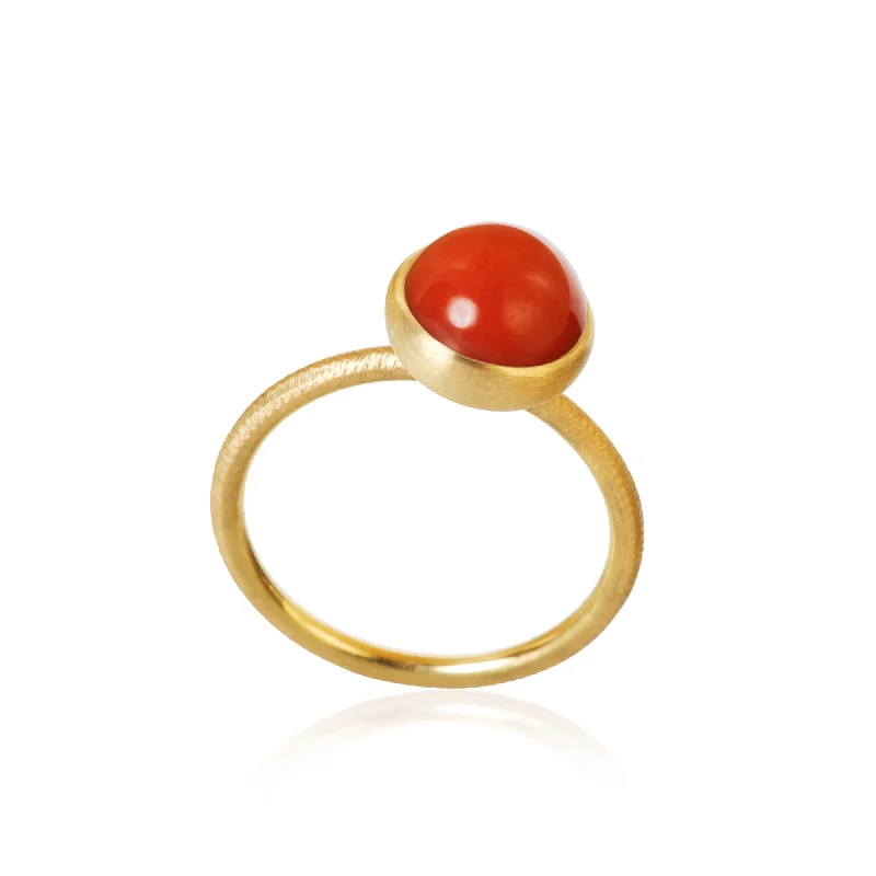 women's gold engagement rings-Small Pacific 18K Gold Ring w. Coral