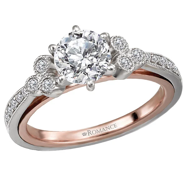 engagement rings with side stones-14K Two Tone White / Rose Gold Semi-Mount Romance Collection Wedding Ring.