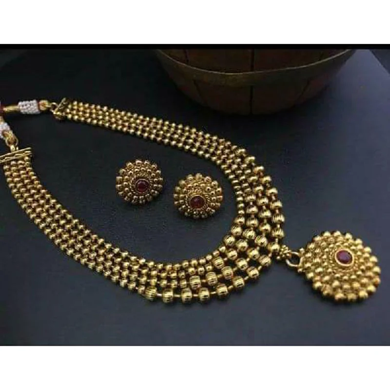 women's wedding necklaces-India Art Gold Plated  Pota Stone  Necklace Set