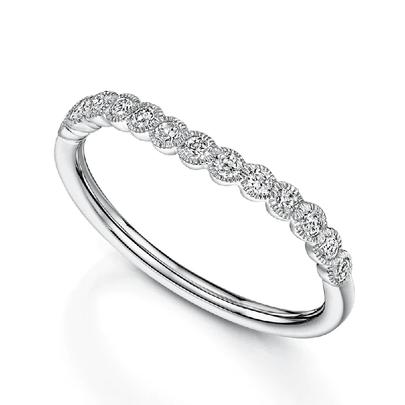 engagement rings with intricate designs-Platinum Diamond Rub Over Setting Shaped Wedding Ring