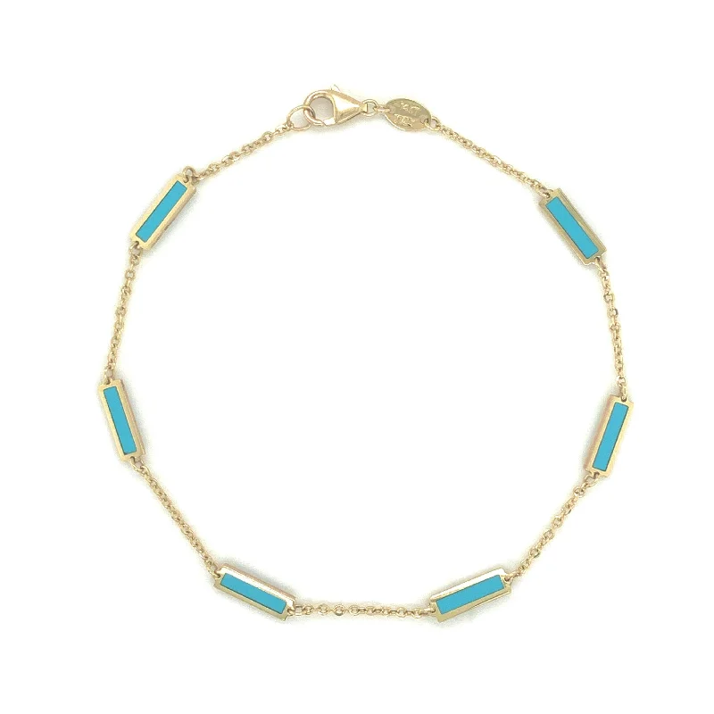 women's diamond bangle bracelets-14k Gold & Turquoise Bar Station Bracelet