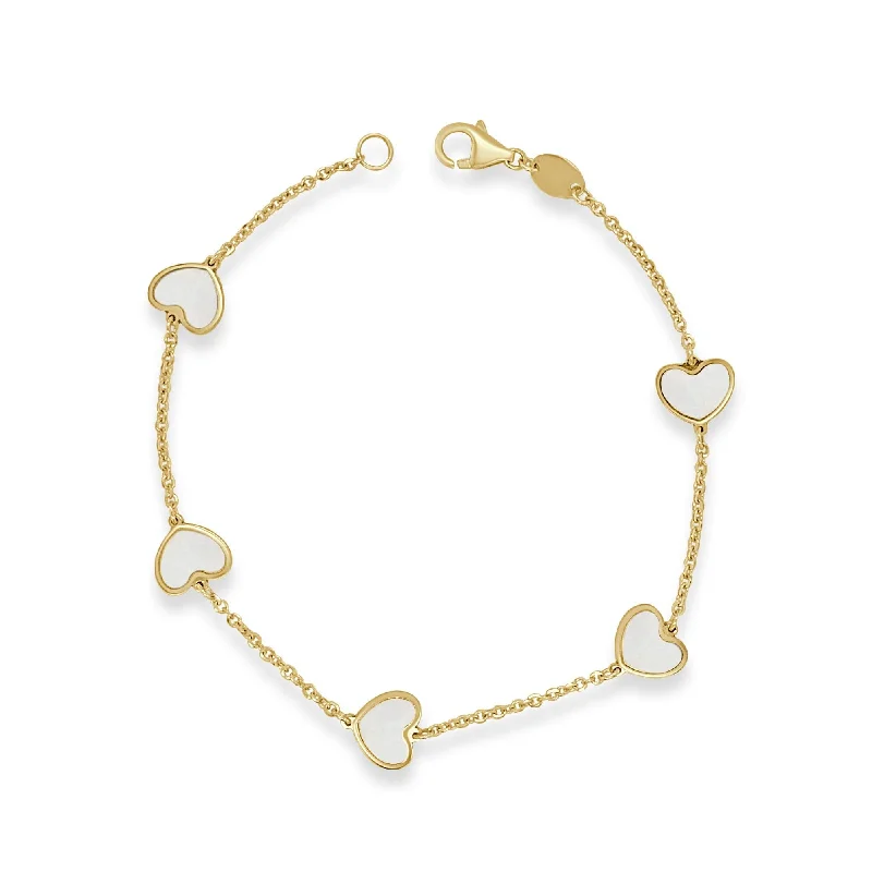 women's handmade bracelets-14k Gold & Mother of Pearl Heart Bracelet