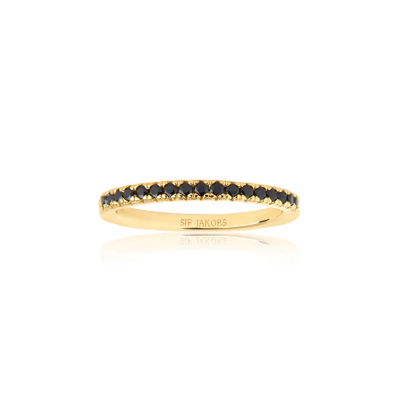 women's halo rings-Ellera Gold Plated Ring w. Black Zirconias