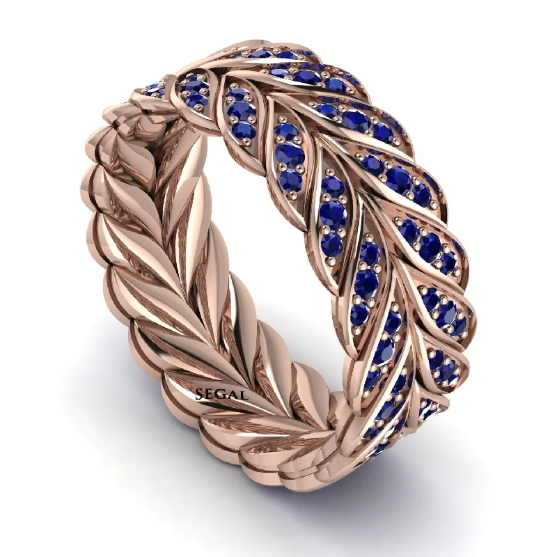 diamond engagement rings-Sapphire Eternity Leaf Gold Wedding Ring - Kara No. 14