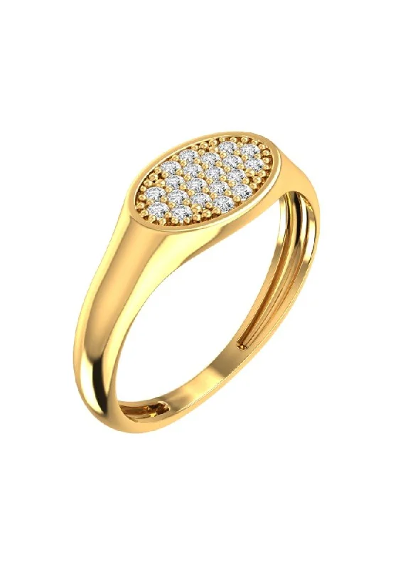 women's custom diamond rings-Oval Pavé Signet 18K Gold Ring w. Lab-Grown Diamonds