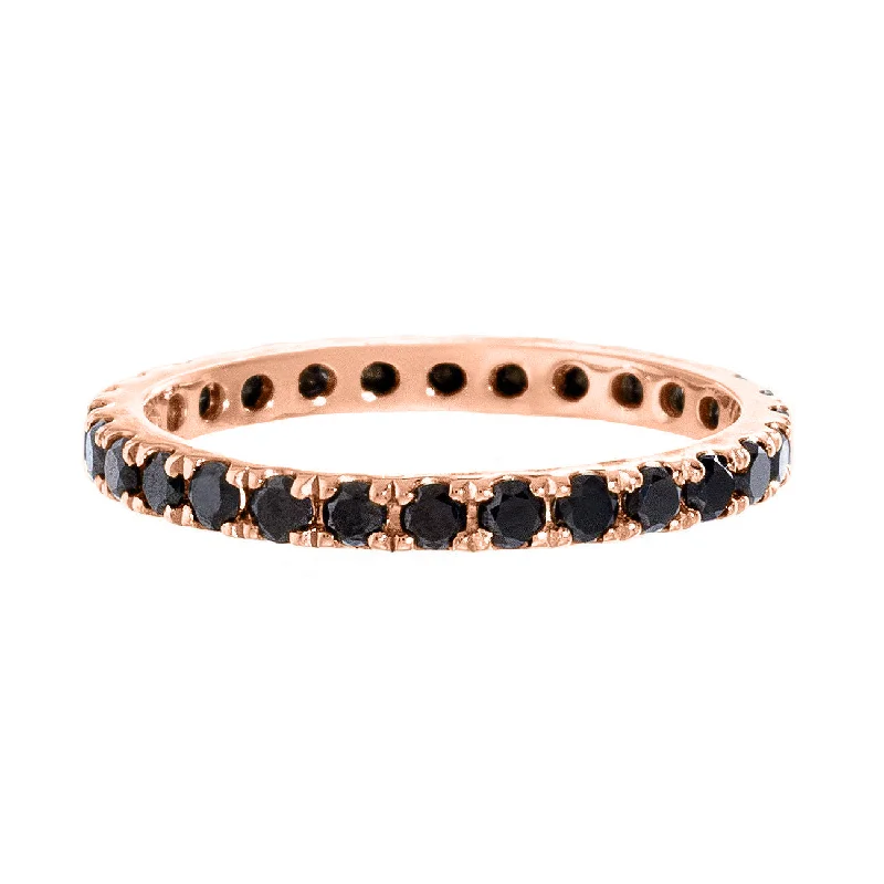 women's adjustable silver rings-Josephine Band Rose Gold Black Diamond 2mm