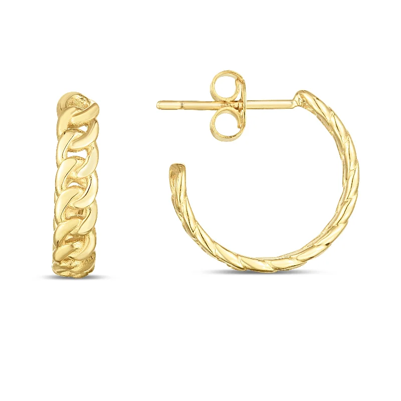 women's unique earrings-14K Gold Curb Chain C-Hoops