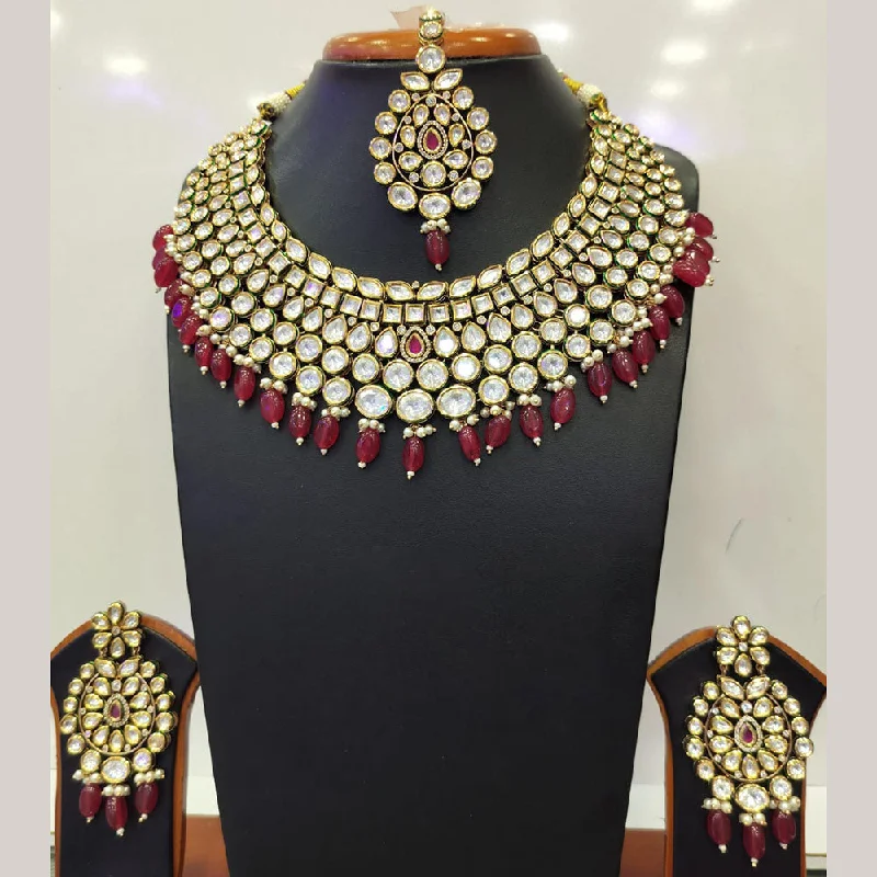 women's fashion-forward necklaces-Jain Jewellers Gold Plated Kundan Necklace Set