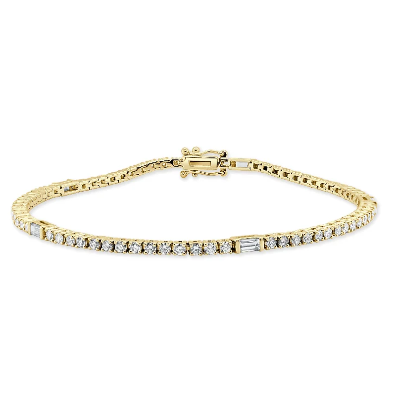 women's flower-shaped bangles-14k Gold & Baguette Diamond Tennis Bracelet