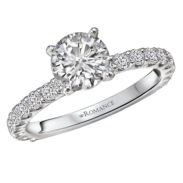 custom halo engagement rings-14K White Gold Peg Head Semi-Mount Romance Collection Wedding Ring.