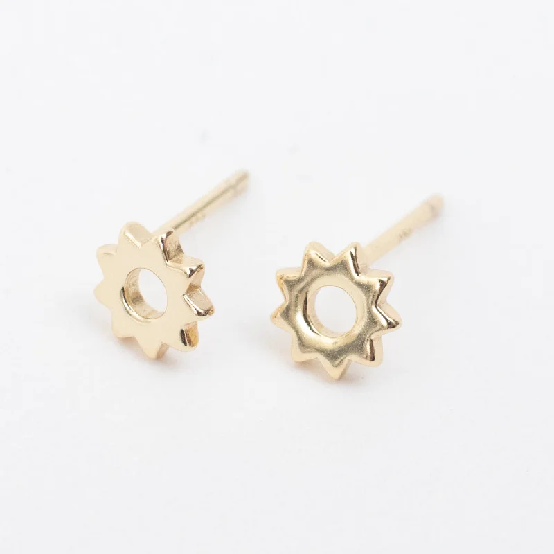 women's delicate earrings-Gold Plated Cut Out Sun Studs