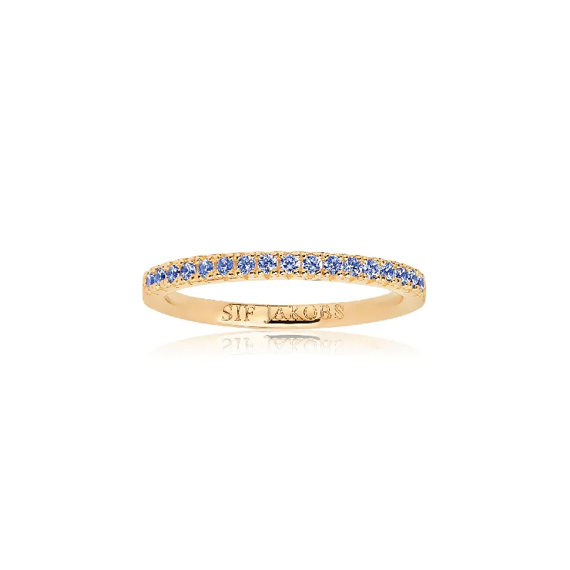 women's wedding band rings-Ellera Gold Plated Ring w. Blue Zirconias