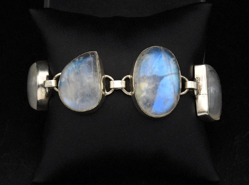 women's modern bracelets-Handmade Rainbow Moonstone Sterling Silver Bracelet