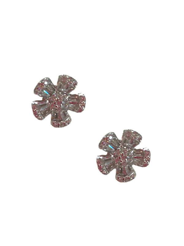 women's bridal pearl earrings-Flower Stud - Silver