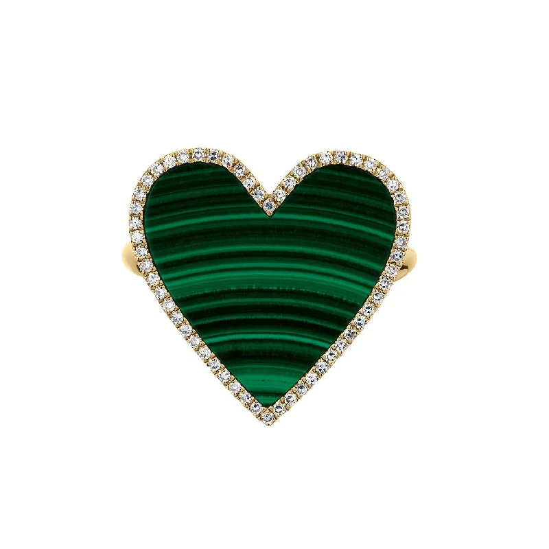 women's engraved rings-MALACHITE & DIAMOND HEART RING