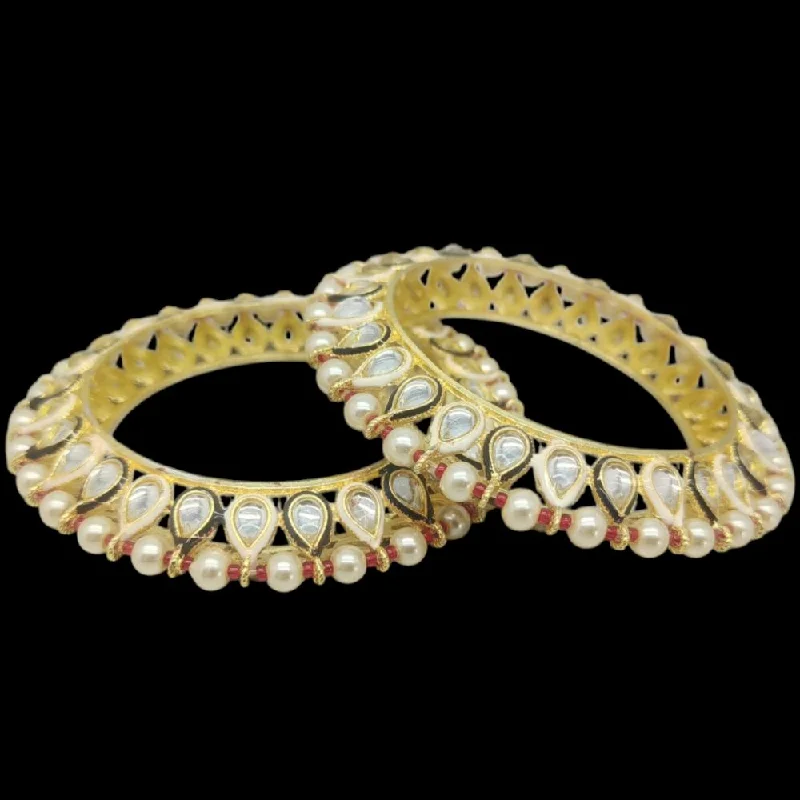 women's cuff bangles-Amity Arts Gold Plated Kundan Stone  Bangle  (2 Piece)