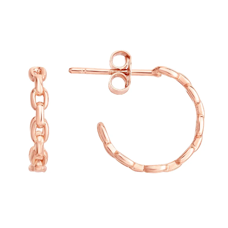 women's chic earrings-14K Rose Gold Oval Links C Hoops