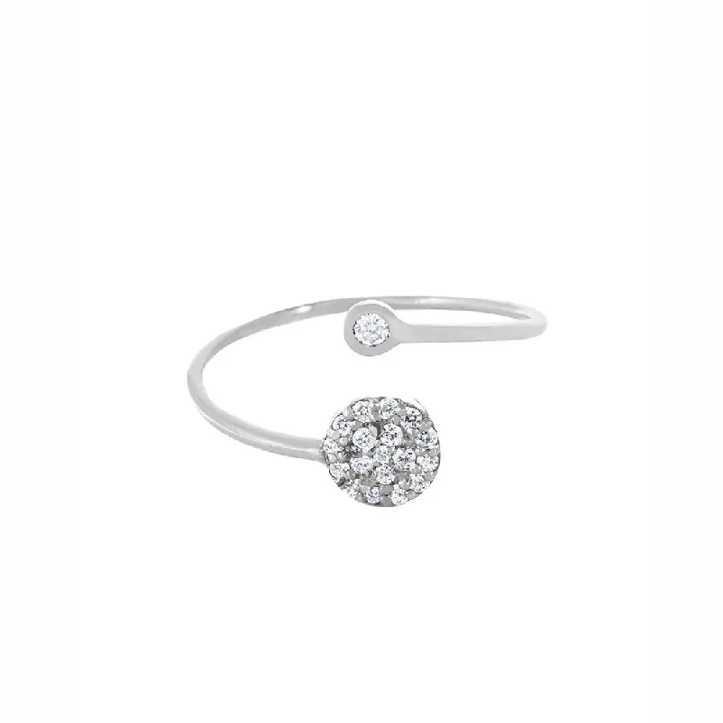 women's gemstone cocktail rings-Double Circle Pave 18K White Gold Ring w. Diamonds