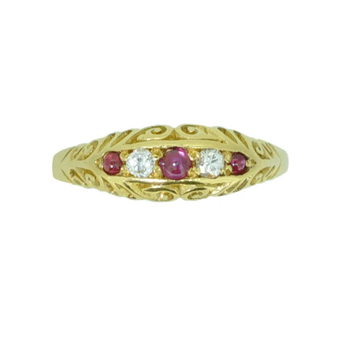 women's bohemian bracelets-18ct Victorian Diamond & Cabochon Ruby Ring